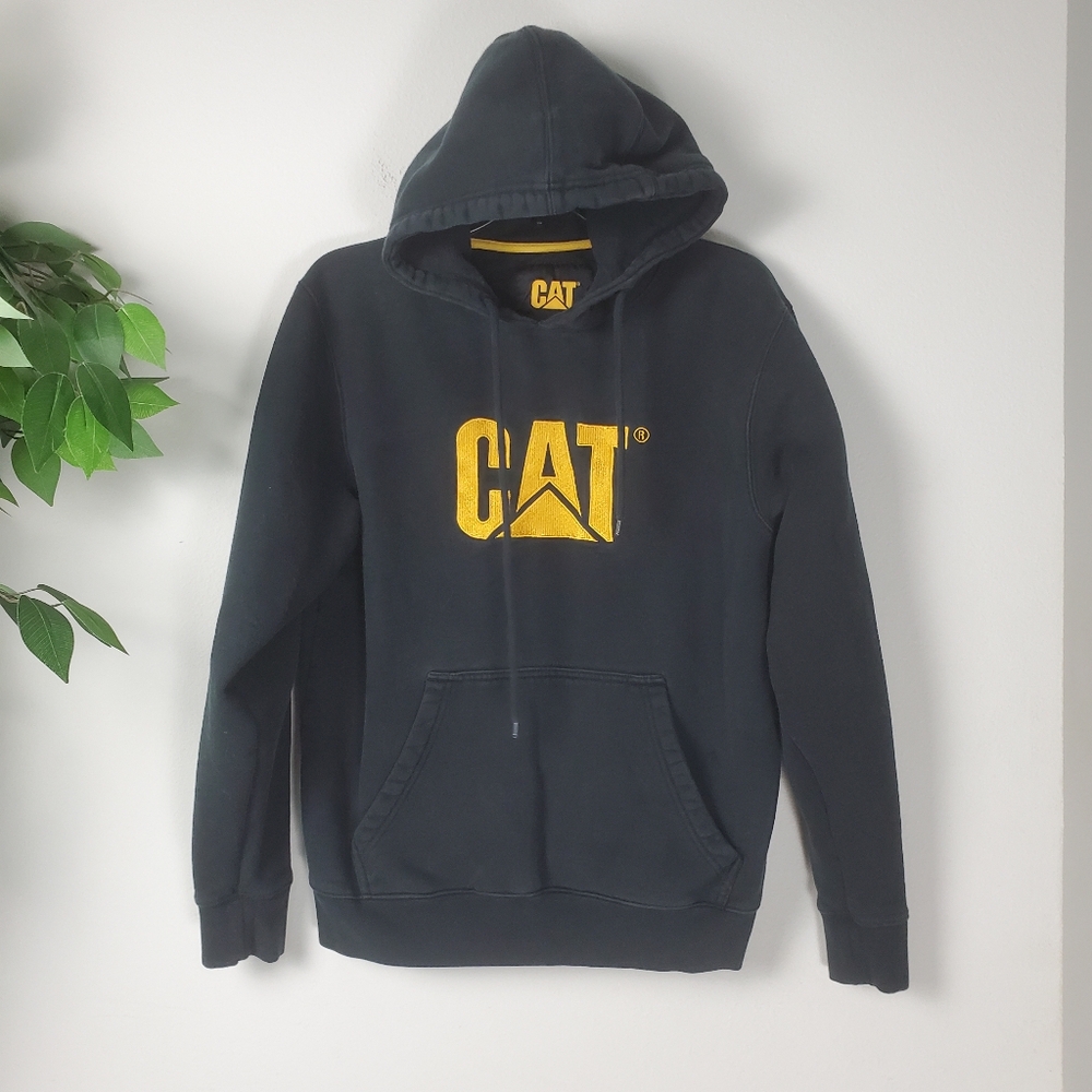 Caterpillar Hoodie Mens M Black Sweatshirt CAT Construction Worker Sweater Y2K